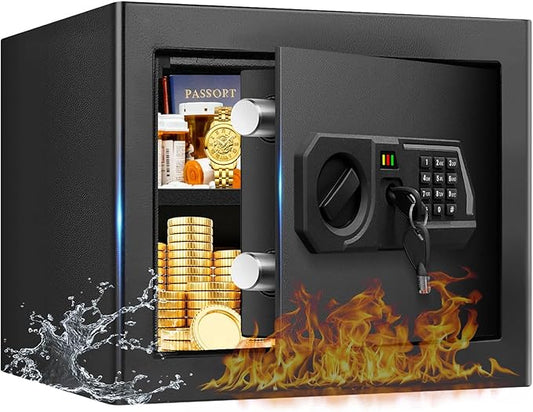 1.3 Cub Small Safes for Home Use Fire and Water Proof, Digital Security Box Fireproof Safe Box with Combination Lock, Smart Alarm System and Removable Shelf, Personal Safe for Home Documents Valuables