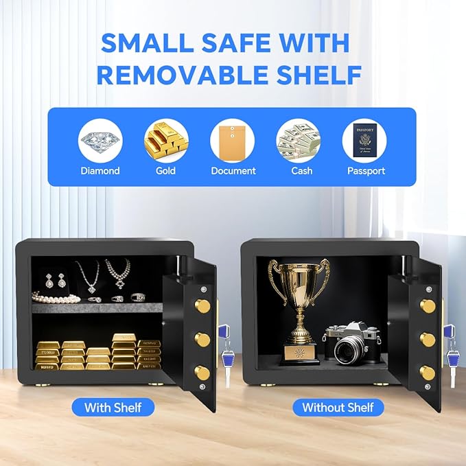 Home Safe with Digital Keypad & Alarm System - Electronic Lock Box for Jewelry Cash with Adjustable Shelves - Includes LED Light & Fireproof and Waterproof Bag(0.8/1.0/1.3/1.53/2.5Cuft)