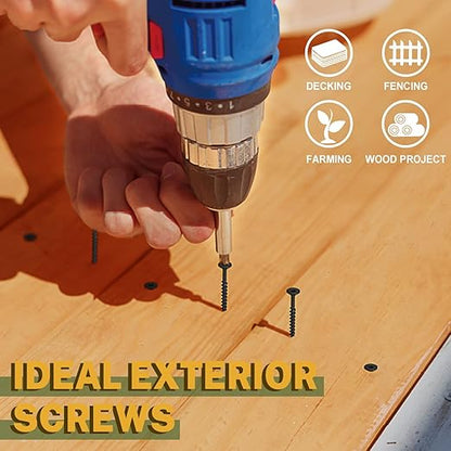 LIONMAX Deck Screws 3 Inch, Wood Screws #10 x 3, 100 PCS, Rust Resistant, Exterior Epoxy Coated, Outdoor Decking Screws, Torx/Star Drive Head Screw, T25 Star Bit Included, Black
