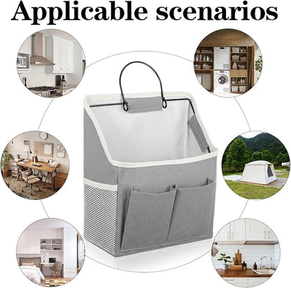Wall Hanging Storage Bag Cotton Linen Hanging Storage Basket with Pockets Over the Door Organizer Wall File Organizers Desktop Organizer Basket For Kitchen Bedroom Bathroom Office Camper