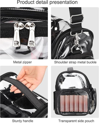 TANTO Clear Makeup Brush Case,Stand-up Makeup Cup Large Cosmetic Organizer Holder Professional Makeup Artist Travel Case with Adjustable Divide&Strap (02-Black（X Large）)