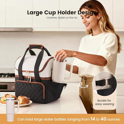 LOVEVOOK Insulated Lunch Bag For Women,Large Double Deck Adult Lunch Box,Teacher Lunch Tote Bag With Cup Holder,Leakproof Cooler Bag With Adjustable Shoulder Strap For Work Picnic Beach