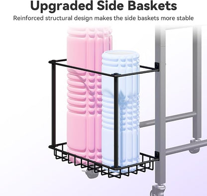 3-Tier Heavy-Duty Home Gym Storage Rack with Hooks and Smooth Wheels for Workout Gear