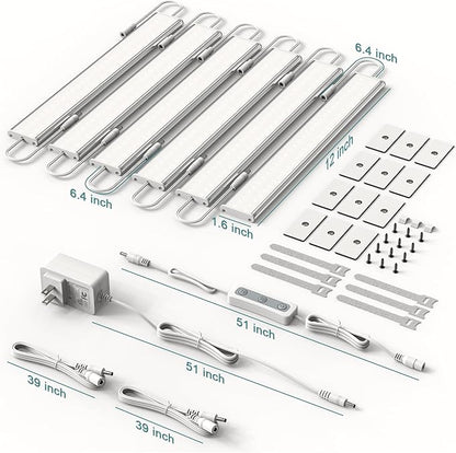 ASOKO Under Cabinet Led Light Plug in, Dimmable Daylight White 4000K, 6 Pack 12 inch Linkable Under Counter Lights 2500lm for Kitchen, Shelf, Workbench, Cupboard, Upgrade ETL Listed Plug 24V