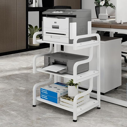 Natwind 3-Tier Printer Stand with Wheels Movable Storage Cart Floor-Standing Multi-Purpose Shelf Rack for Media Player Scanner Files Books Microwave Oven in Kitchen Living Room Home Office (White)