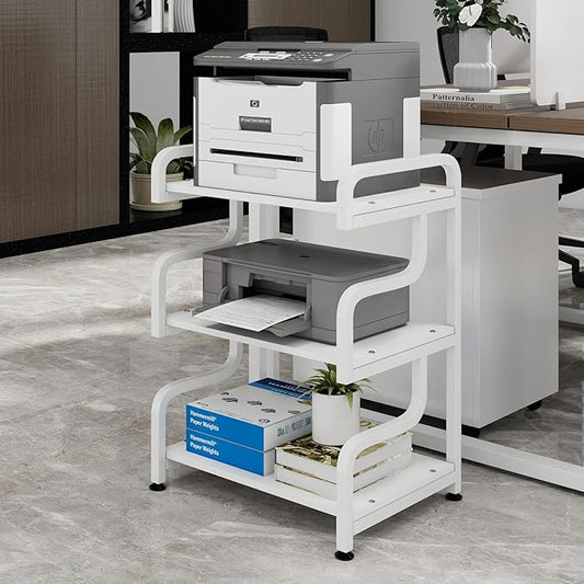Natwind 3-Tier Printer Stand with Wheels Movable Storage Cart Floor-Standing Multi-Purpose Shelf Rack for Media Player Scanner Files Books Microwave Oven in Kitchen Living Room Home Office (White)