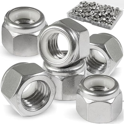 190 Pack 6#32 Nylon Insert Lock Nuts,304 (A2-70) Stainless Steel Locknuts,Standard Inch Thread Nylock Nuts