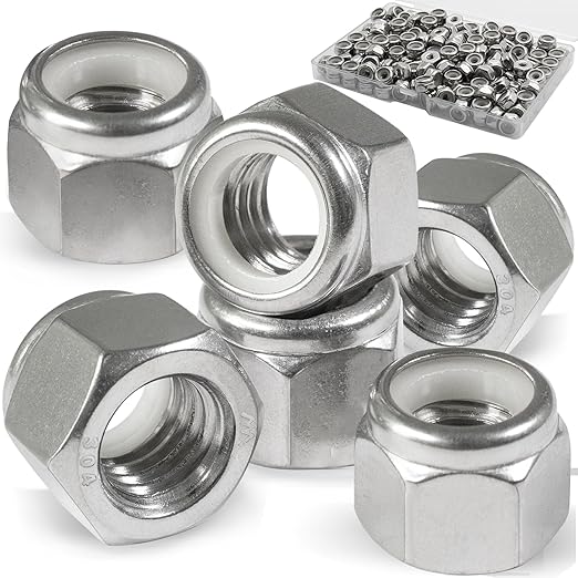 190 Pack 6#32 Nylon Insert Lock Nuts,304 (A2-70) Stainless Steel Locknuts,Standard Inch Thread Nylock Nuts