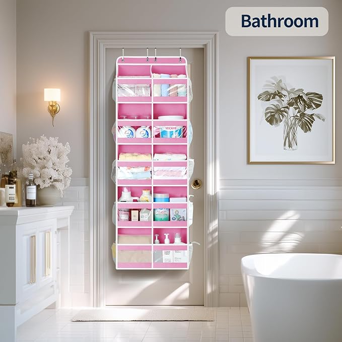 Yecaye 5-Tier Over The Door Organizer Dual-Column, 80lbs Load Stuffed Animal Storage of 10 Compartments, Heavy Duty Door Organizer Hanging for Bedroom Closet Dorm Bathroom Pantry, Macaron Pink