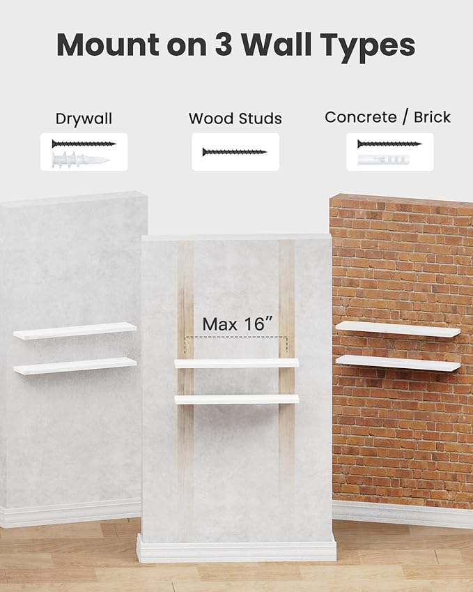AMADA HOMEFURNISHING Floating Shelves Large, 24 x 7 Inch Wall Shelves for Bathroom, Bedroom, Kitchen, Shelves for Wall Decor Set of 2, White - AMFS06