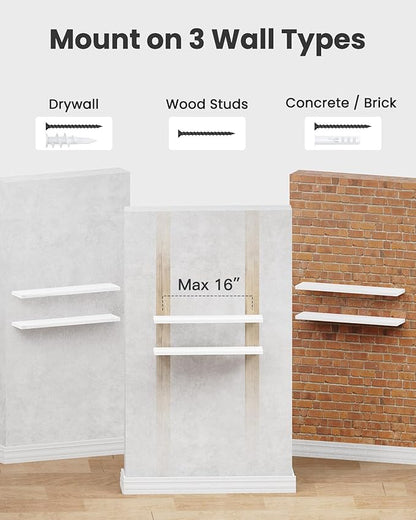 AMADA HOMEFURNISHING Floating Shelves Large, 24 x 7 Inch Wall Shelves for Bathroom, Bedroom, Kitchen, Shelves for Wall Decor Set of 2, White - AMFS06