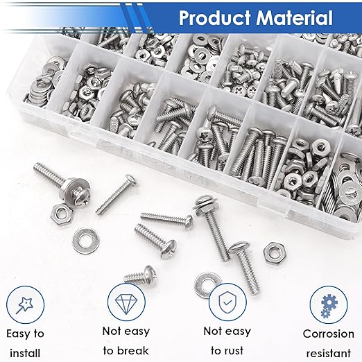 smseace 730Pcs 304 Stainless Steel Machine Screws Assortment Kit#10-24#8-32#6-32#4-40 Phillips Pan Head Assorted Nuts and Bolts for Machinery, Furniture, Automotive, Motorcycle Repairs