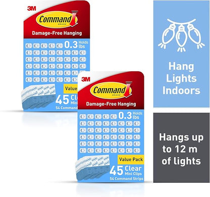Command Indoor Mini Light Clips, Damage Free Hanging Christmas Lights, Mini Wall Clips for Hanging Indoor Christmas Decorations, Lights and Cables, 90 Count
