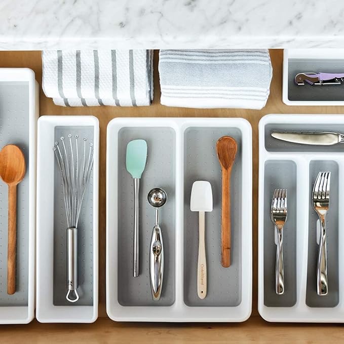 Madesmart BPA-free plastic soft-grip lining Mini Cutlery Tray - Soft Grey