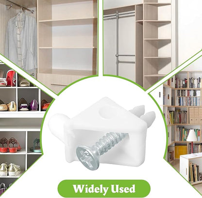 SuperDi White Shelf Support Pins Brackets with Self-Tapping Screws, 90° Angle Brace Wedge Compatible with IKEA Part 101558 (Pax, KOMPLEMENT)（12 PCS）