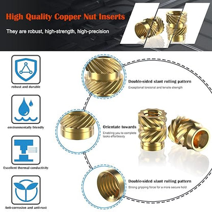 220Pcs M2 Threaded Inserts, M2 Female Thread Metric Knurled Nuts Assortment Kit, Brass Heat Set Insert for Plastic and 3D Printing Components (M2x2x3.2, M2x4x3.2