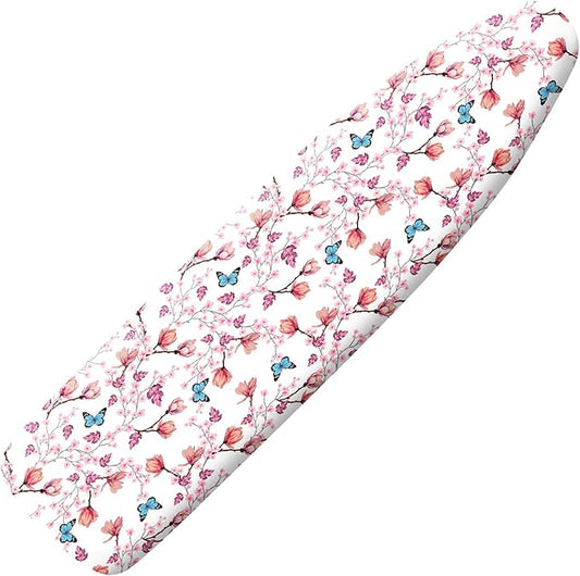 Extra Thick Ironing Board Cover and Pad, 15x54 Ironing Board Cover, Resist Scorching and Staining,Elastic Edges,Floral Butterfly Spring Pink