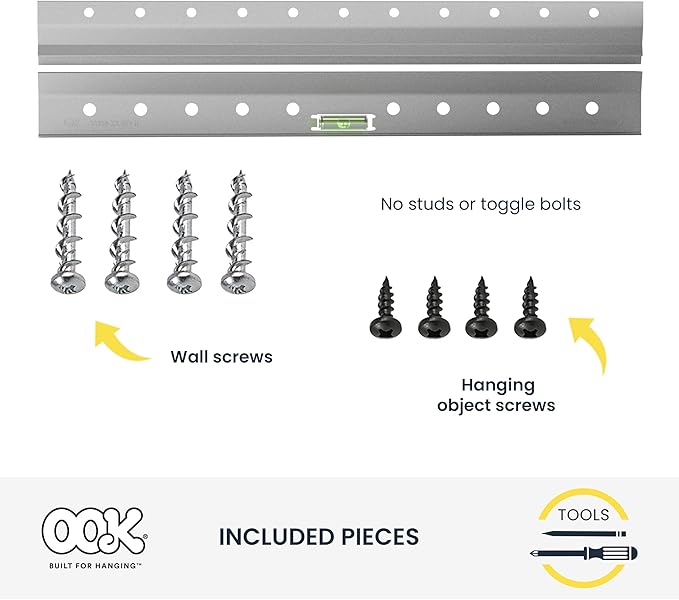 OOK French Cleat, Picture and Mirror Hanger with Hardware, 100lb, Aluminum, 533208