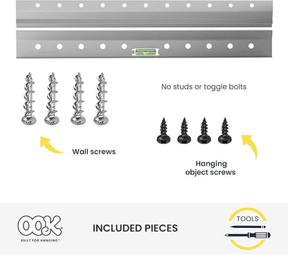 OOK French Cleat, Picture and Mirror Hanger with Hardware, 100lb, Aluminum, 533208