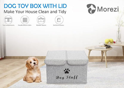 Dog toy box with lid dog storage organizer perfect basket for dog toys living room, playroom, closet, home organization and storage - Snow Gray