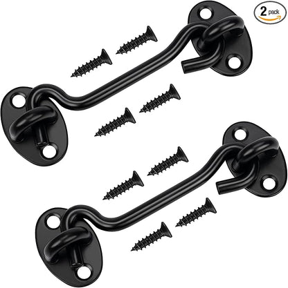 Rainspire (2 Pack) Privacy Hook and Eye Latch for Barn Door, Stainless Steel Gate Latch Barn Door Lock Cabin Hooks for Gate Shutters Window Slide Barn Shed Cabinet Bathroom (Black, 6 Inch)