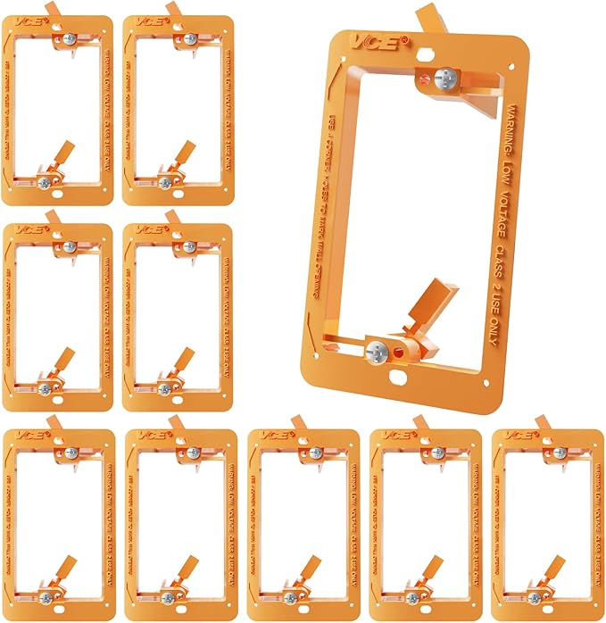 VCE Low Voltage Mounting Bracket 10 Pack, Flush Low Voltage Box for Single Gang Wall Plate, Telephone Wires, Network Cables, HDMI, Coaxial, Speaker Cables, Orange