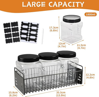Dog Treat Container, Airtight Dog Treat Jar Set of 3, Wire Pet Food Storage Containers , With Reusable Bone Shaped Label Sticker, Suitable for Pet Snacks Storage, Farmhouse Kitchen Counter(68oz*3)