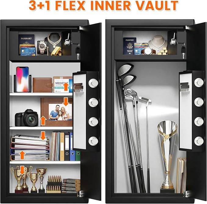 31.5"H Large Safe Box with Inner Lock Box, Slim Design Home Safe with Combination Lock, Alarm System, Removable Shelves & Fireproof Bag, Security Safes for Home Business Office