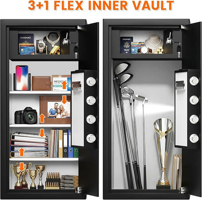 31.5"H Large Safe Box with Inner Lock Box, Slim Design Home Safe with Combination Lock, Alarm System, Removable Shelves & Fireproof Bag, Security Safes for Home Business Office