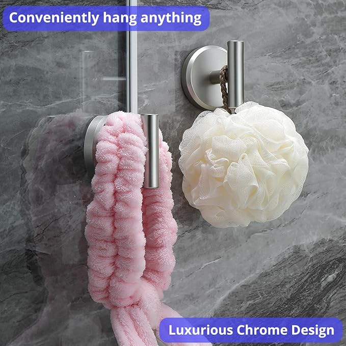 HOME SO Suction Cup Hooks for Shower & Bathroom Towel Holder 2-Pack – Suction Cups Hooks for Hanging Towels, Robes, & Coats - Tiles, Glass Door or Mirror – Shower Hooks & Towel Hooks - Nickel T-Shape