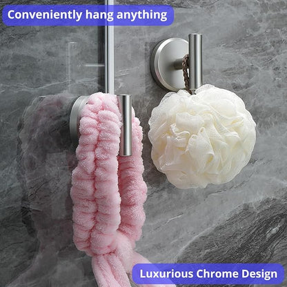 HOME SO Suction Cup Hooks for Shower & Bathroom Towel Holder 2-Pack – Suction Cups Hooks for Hanging Towels, Robes, & Coats - Tiles, Glass Door or Mirror – Shower Hooks & Towel Hooks - Nickel T-Shape