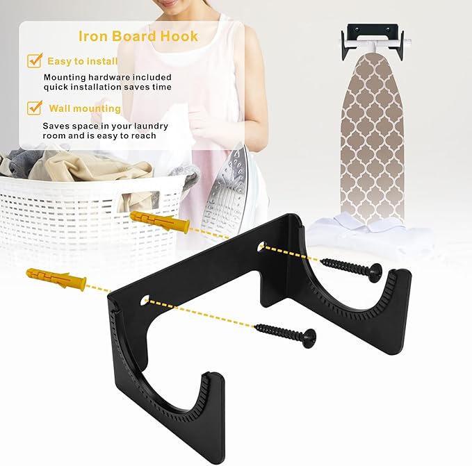 Ironing Board Holder Ironing Board Hanger Wall Mount for T or Y Leg, Iron Board Hook Concealed,Board Storage Organizer for Laundry Room, Space Saving