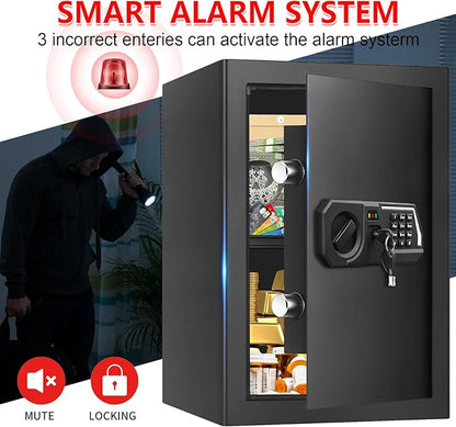 3.4 Cub Large Safes for Home Use, Digital Home Safe Box Fireproof Waterproof with Programmable Keypad, Spare Keys and Removable Shelf, Anti-Theft Fire Proof Document Box Money Safe for Valuables