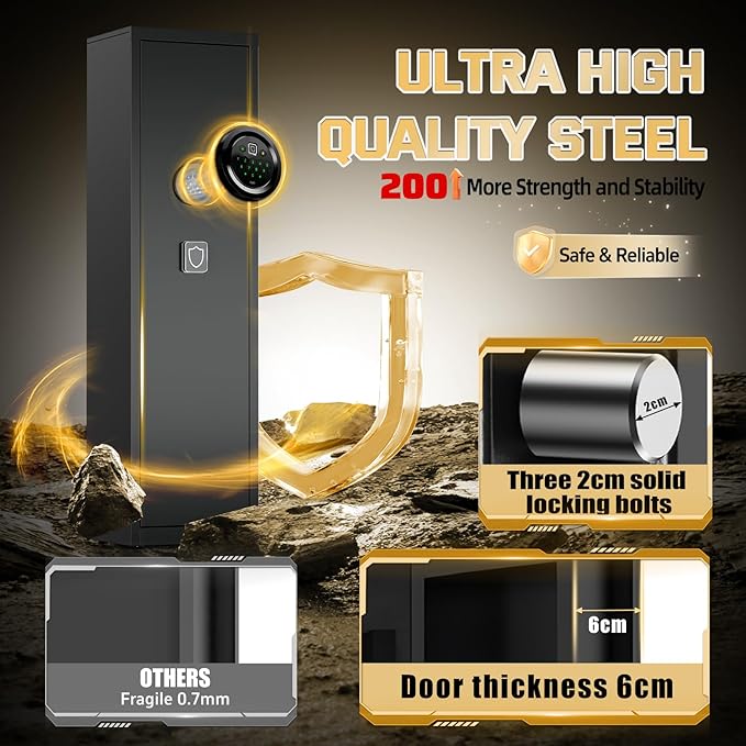 5-8 Gun Safe for Rifles and Pistols, Gun Cabinets for Rifles and Shotguns with Digital Keypad & LED Light, Rifle Safe for Home with Removable Shelves and Alarm System, Easy Assembly Gun Locker