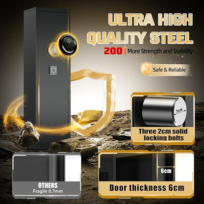 5-8 Gun Safe for Rifles and Pistols, Gun Cabinets for Rifles and Shotguns with Digital Keypad & LED Light, Rifle Safe for Home with Removable Shelves and Alarm System, Easy Assembly Gun Locker