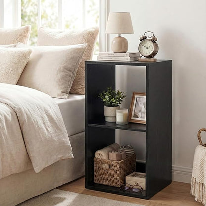 Giantex 2-Cube Bookcase, Cubby Bookshelf w/Back Guardrail & Anti-Tipping Kits, 3-Tier Freestanding Storage Organizer with Shelves, Open Back Display Rack for Living Room, Bedroom, Black