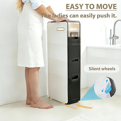 Ultra Thin Bathroom Storage Cabinet with Drawers for Living Room, Slim Bathroom, Kitchen, Room and Other Small Items (3 Tiers)