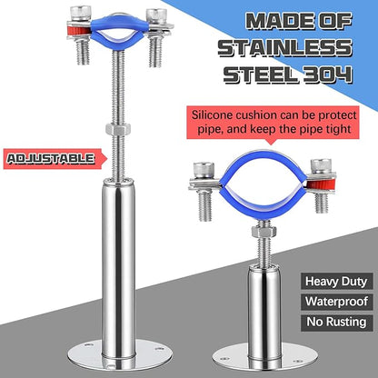 12 Pcs 304 Stainless Steel Wall Mount Ceiling Mount Pipe Supports Bracket, Suitable for OD 3/4"(25-28mm), Adjustable Height 50-100mm, Adjustable Pipe Strap Clamp with Screws and Screwdriver