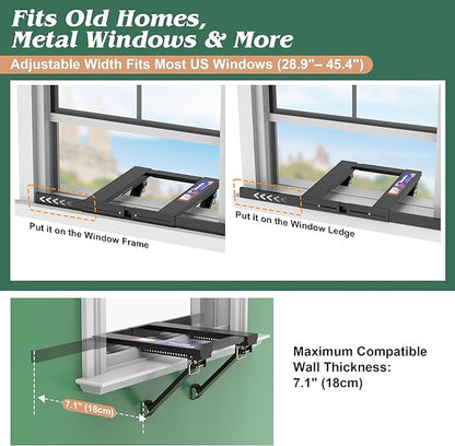 Upgraded No-Drill Window AC Bracket, Adjustable Window Air Conditioner Support for Single/Double Hung Windows, Heavy-Duty Holds 250lbs,Easy Installation, Rustproof Aluminum, Renter Friendly