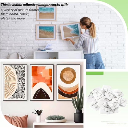 Wenqik 25 Pcs Adhesive Picture Hanger Foamboard Picture Hanging Hooks Without Nails Plastic Sticky Photo Hooks for Home Wall Art Photo Frame Bathroom Closet (Square)