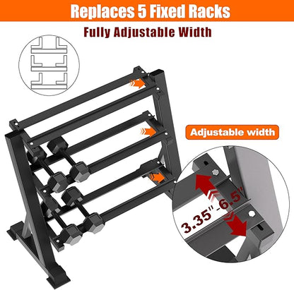 3 Tier Dumbbell Rack, 1200LBS Heavy Duty Weight Rack for Home Gym, Adjustable Storage Organizer for Free Weights, Quick & Easy Assembly, Dumbbell Rack Stand Only