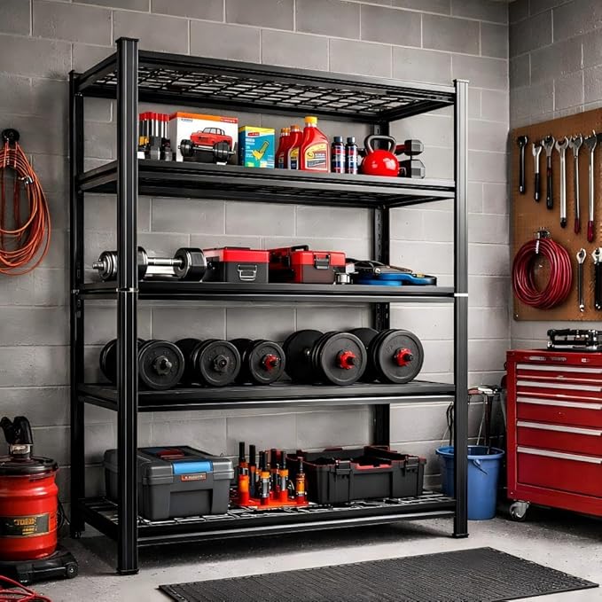 48" W*24" D Garage Shelving 5-Tier Wire Metal Shelving Unit 2500 lbs Storage Shelves Adjustable Heavy Duty Steel Shelf for Warehouse Kitchen Pantry Basement, Black, 71.2" H
