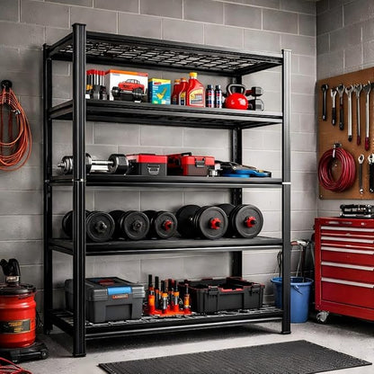 48" W*24" D Garage Shelving 5-Tier Wire Metal Shelving Unit 2500 lbs Storage Shelves Adjustable Heavy Duty Steel Shelf for Warehouse Kitchen Pantry Basement, Black, 71.2" H