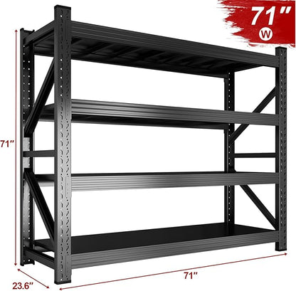 4-Tier Heavy Duty Garage Shelving Unit, 5000lbs Adjustable Garage Shelves 71" W x 24" D x 71" H Metal Shelving, Utility Rack Shelf, Industrial Shelve Units for Storage Warehouse Pantry Closet