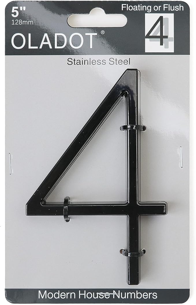 5" Stainless Steel Floating House Number, Metal Modern House Numbers, Garden Door Mailbox Decor Number with Nail Kit, Coated Black, 911 Visibility Signage (4)