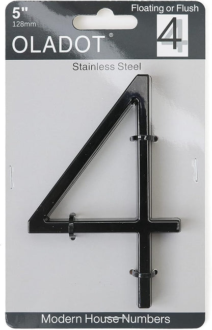 5" Stainless Steel Floating House Number, Metal Modern House Numbers, Garden Door Mailbox Decor Number with Nail Kit, Coated Black, 911 Visibility Signage (4)