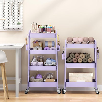TOOLF 4 Tier Rolling Cart with Pegboard, Metal Storage Organizer Cart with Wheels, Hooks & Bins Esthetician Craft Art Sturdy Storage for Bathroom, Kitchen, Office, Nursery Diaper