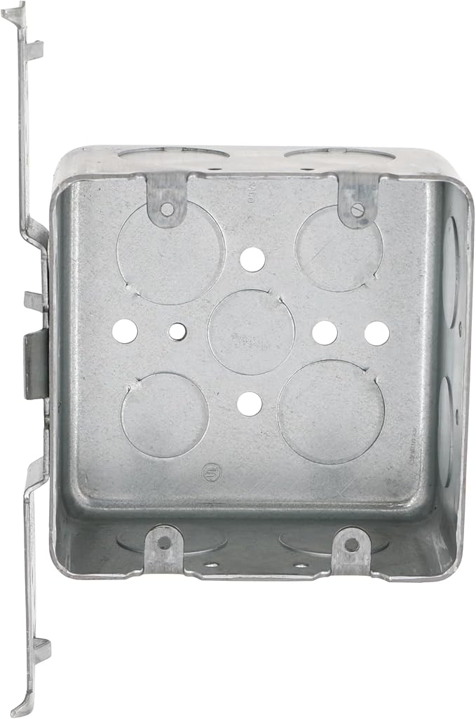 Hubbell-Raco 685 2-Device, 2-1/8-Inch Deep, 1/2-Inch and 3/4-Inch Side Knockouts, Wood/Metal Stud Bracket 4-Inch Square Switch Box, Drawn, red