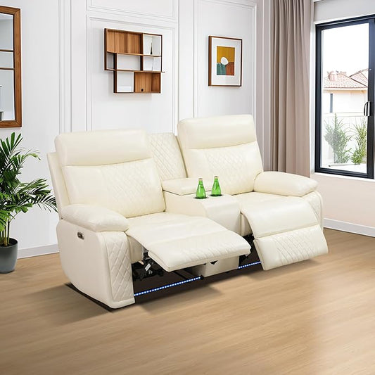 Power Recliner Loveseat Recliner Sofa, Living Room Furniture Sets with LED, Soft Leather Reclining Loveseat with Cup Holders,Hidden Storage,Double Seat Recliner Couch for Living Room,Office