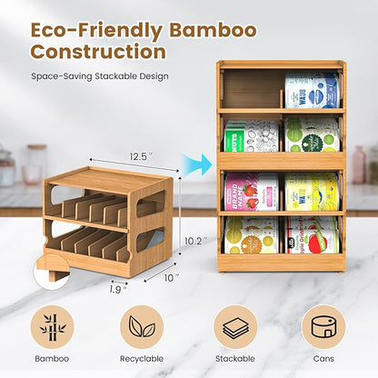 Teamkio Canned Cat Food Organizer, Bamboo Can Organizer for Pantry, 2 Tier Stackable Can Storage Rack Ideal for 36 Cans Wet Cat Food Organizer (FIFO)